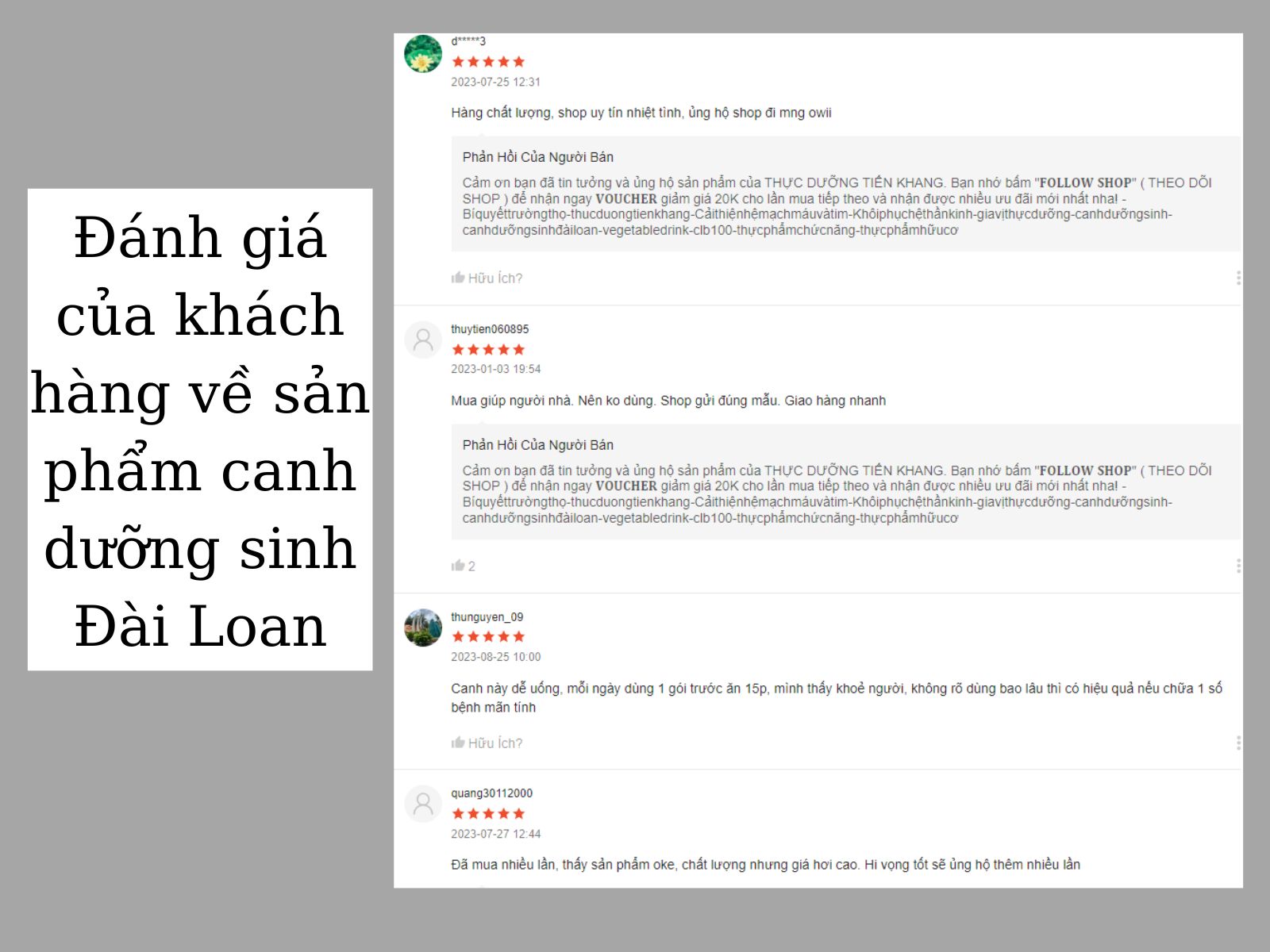 Đánh giá của khách hàng về Canh Dưỡng Sinh Đài Loan