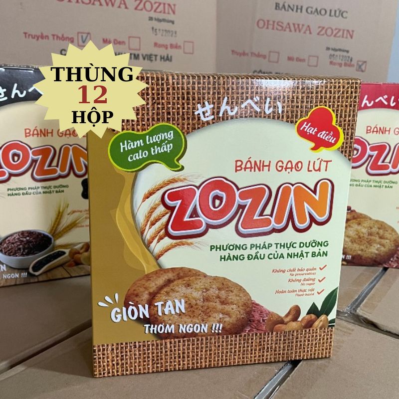 Thùng bánh gạo lứt hạt điều nguyên chất Zozin