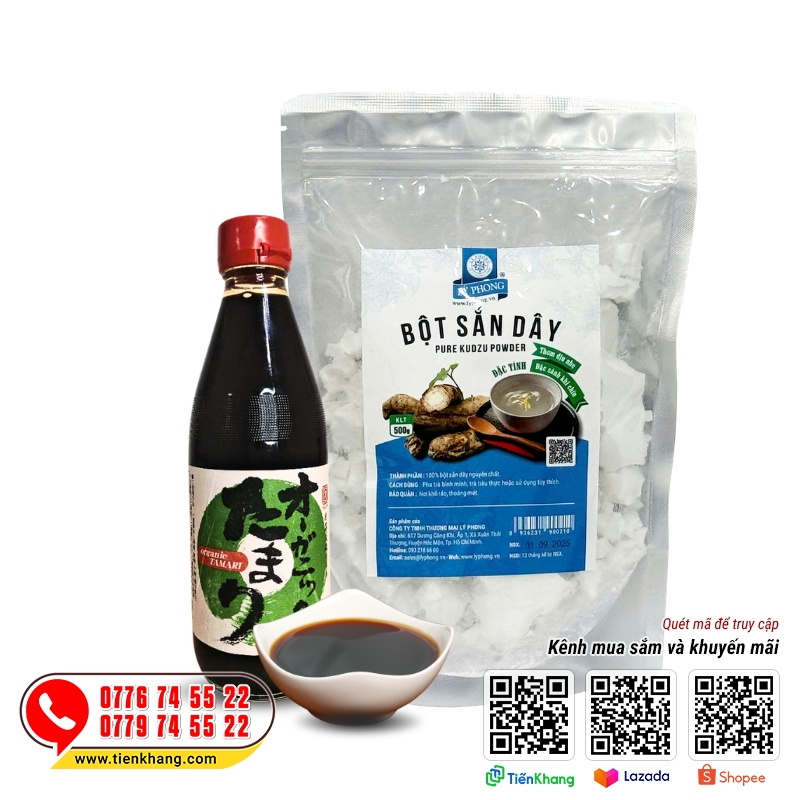 Bột sắn dây và nước tương Tamari organic Marumata