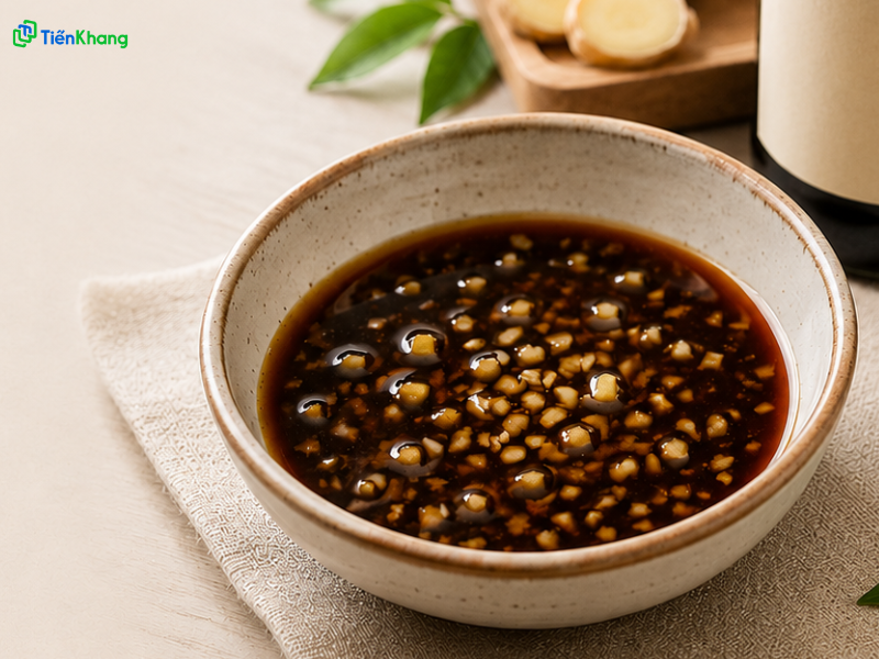 Nước tương ăn với bún xào chay