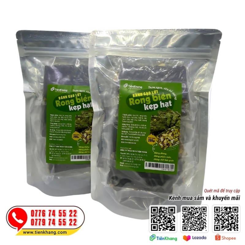 Bánh gạo lứt rong biển kẹp hạt - Bịch 300gram
