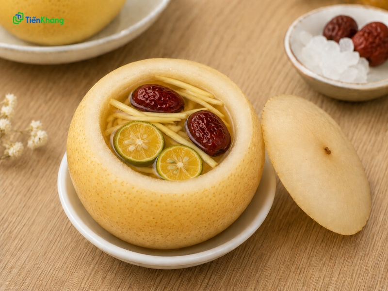 Lê hấp đường phèn táo đỏ