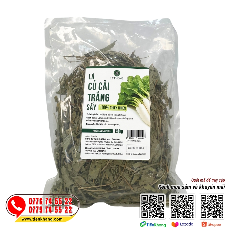 Lá củ cải trắng sấy khô Lý Phong - Bịch 150gram