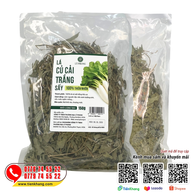 Lá củ cải trắng sấy khô Lý Phong - Bịch 150 gram