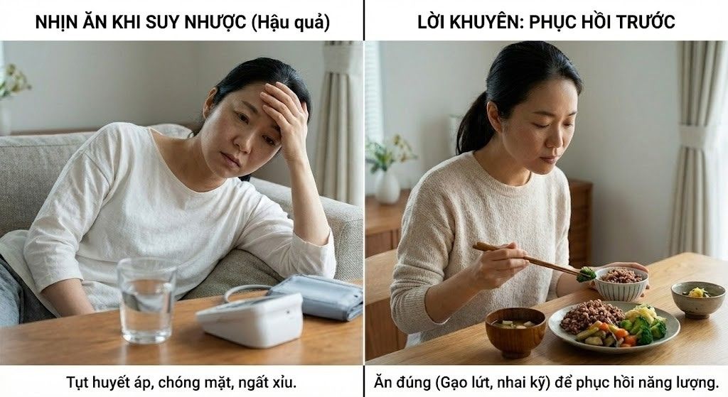 Ăn gạo lứt và nhai kỹ để phục hồi năng lượng trước khi nhịn ăn