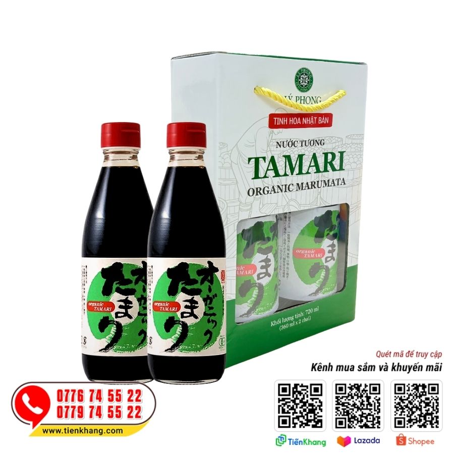 Nước tương Tamari organic Marumata Nhật Bản - Hộp (2 chai x 360ml)