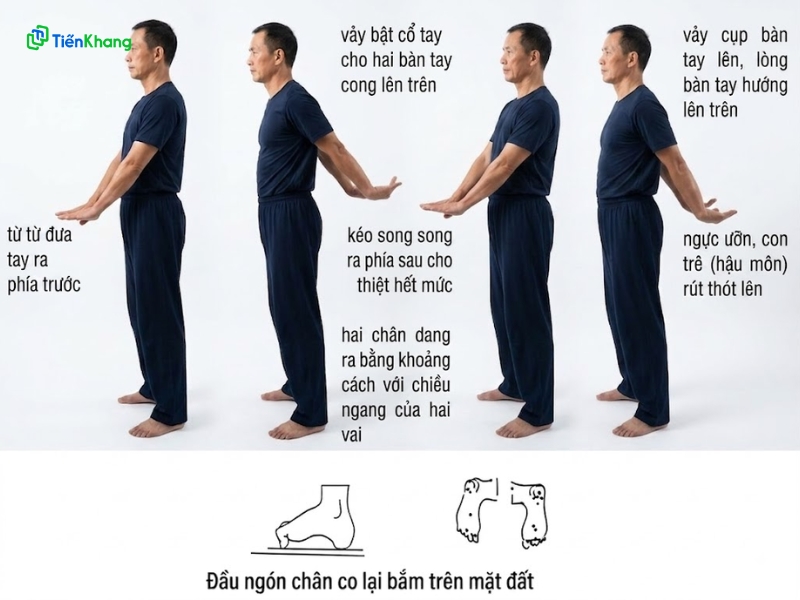 Kỹ thuật nhíu hậu môn và bám ngón chân khi tập Dịch Cân Kinh