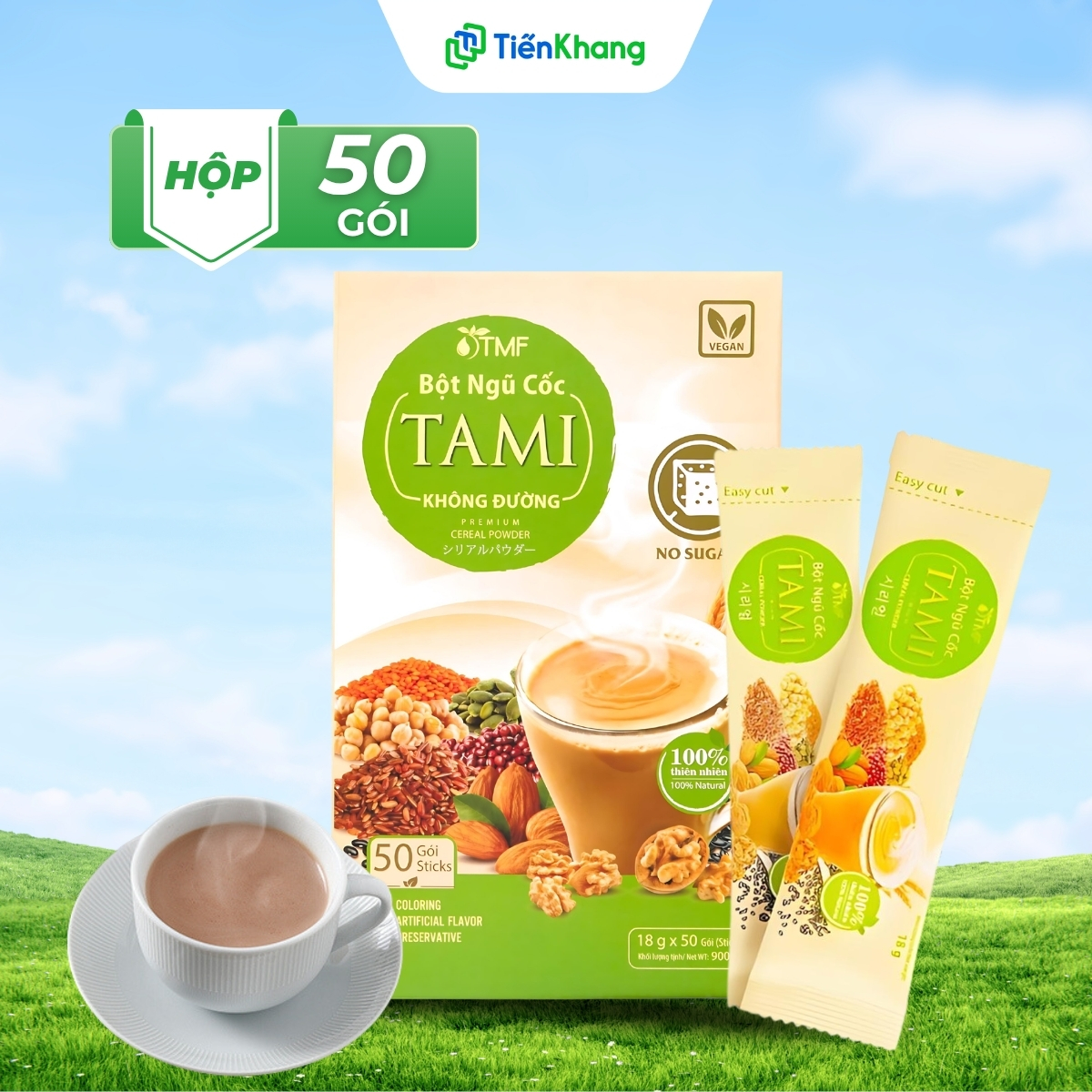 Bột ngũ cốc Tami - Không đường - Hộp 50 gói