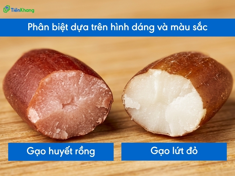 Phân biệt gạo đỏ và gạo huyết rồng dựa trên màu sắc và hình dáng