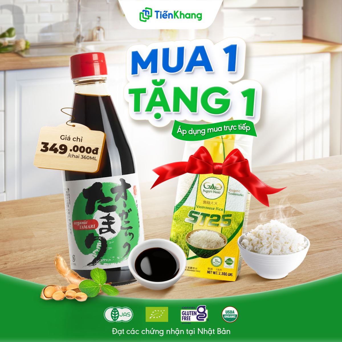 Mua 1 chai nước tương tặng 1 bịch gạo miễn phí