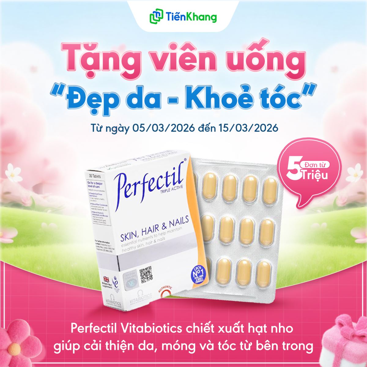  Viên uống Vitabiotics Perfectil - Hỗ trợ chăm sóc da tóc móng
