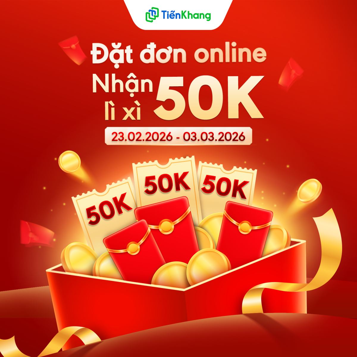 Đặt đơn online - Nhận ngay lì xì 50.000đ