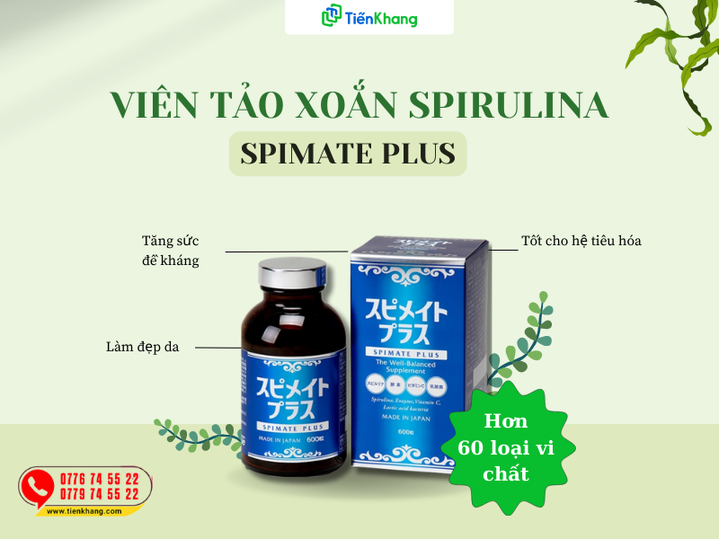 Viên tảo xoắn Spirulina Spimate Plus Nhật