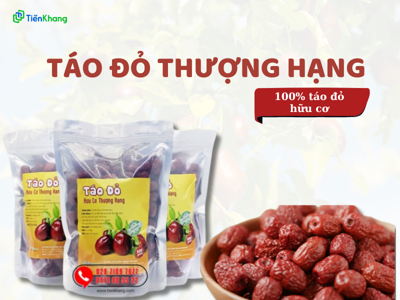 Táo đỏ khô thượng hạng Tiến Khang 100% táo đỏ hữu cơ