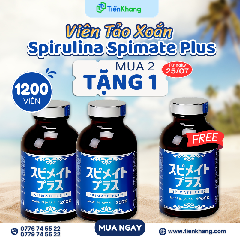 Khuyến mãi tảo xoắn Spirulina Spimate Plus - Hộp 1200 viên