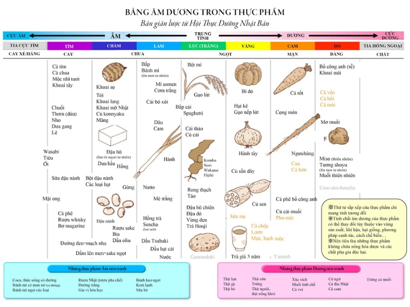 Bảng cân bàng âm dương trong thực phẩm