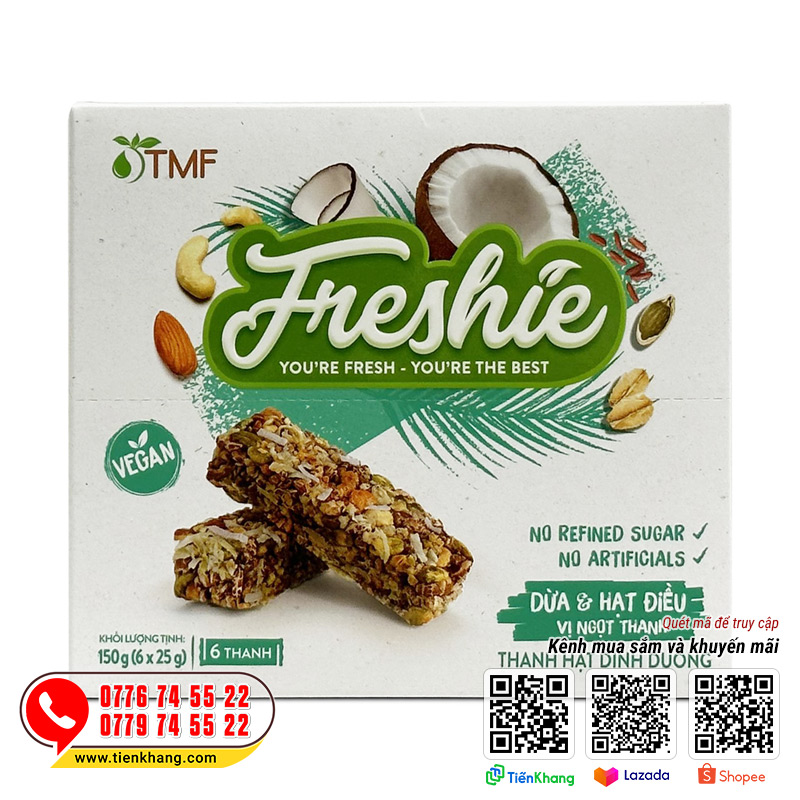 Thanh hạt dinh dưỡng vị dùa và hạt điều Freshie