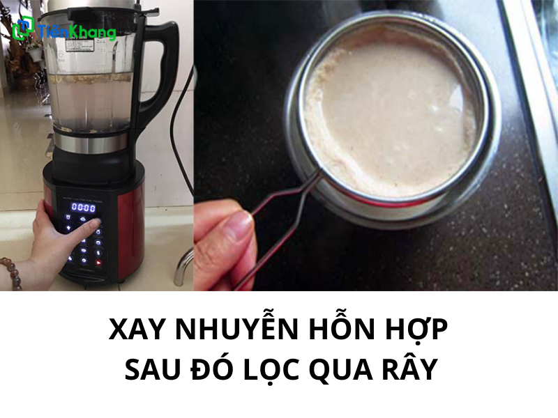 Dùng khăn vắt hỗn hợp vừa xay và dùng rây lọc cặn xác đậu đen chưa nhuyễn