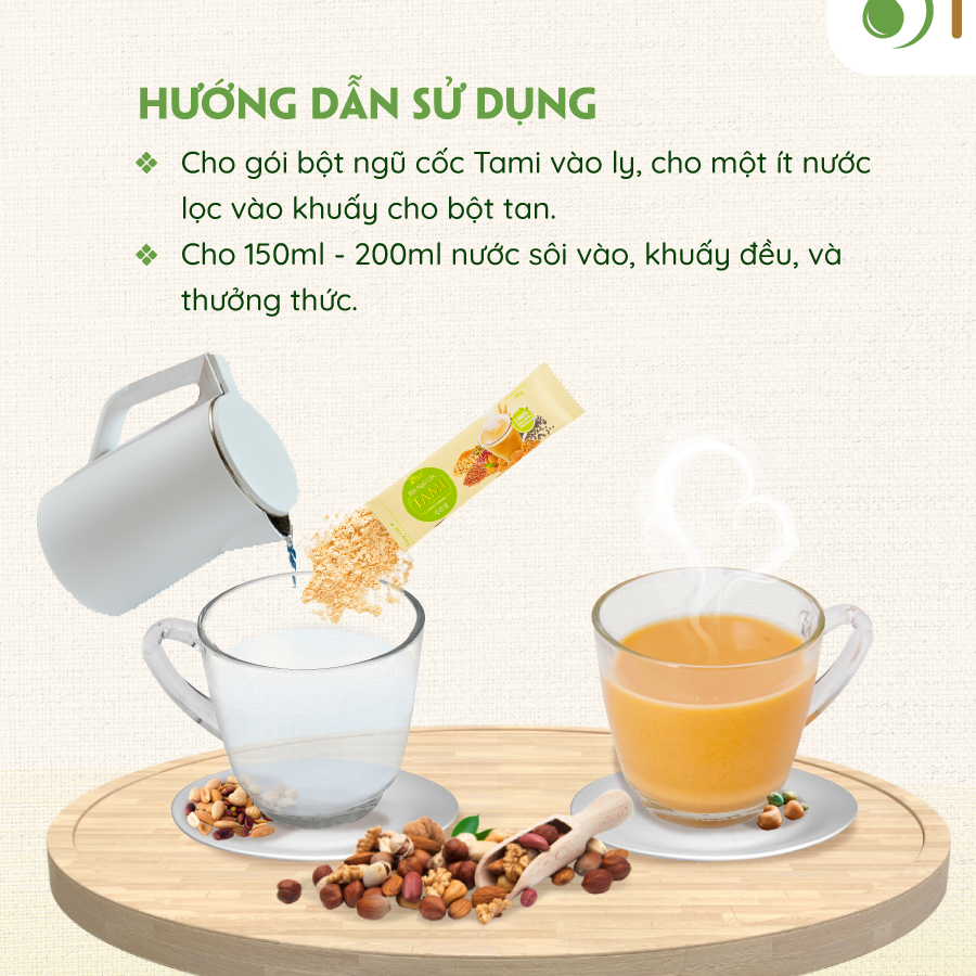 Hướng dẫn sử dụng bột ngũ cốc Tami không đường