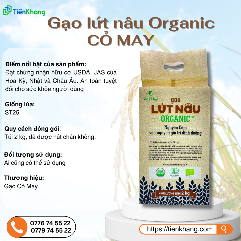 Gạo lứt nâu Organic Cỏ May