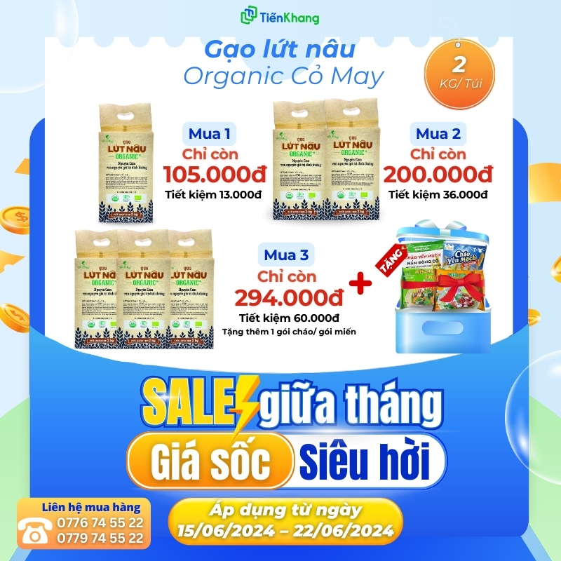 Chương trình khuyễn mãi gạo lứt nâu Organic Cỏ May