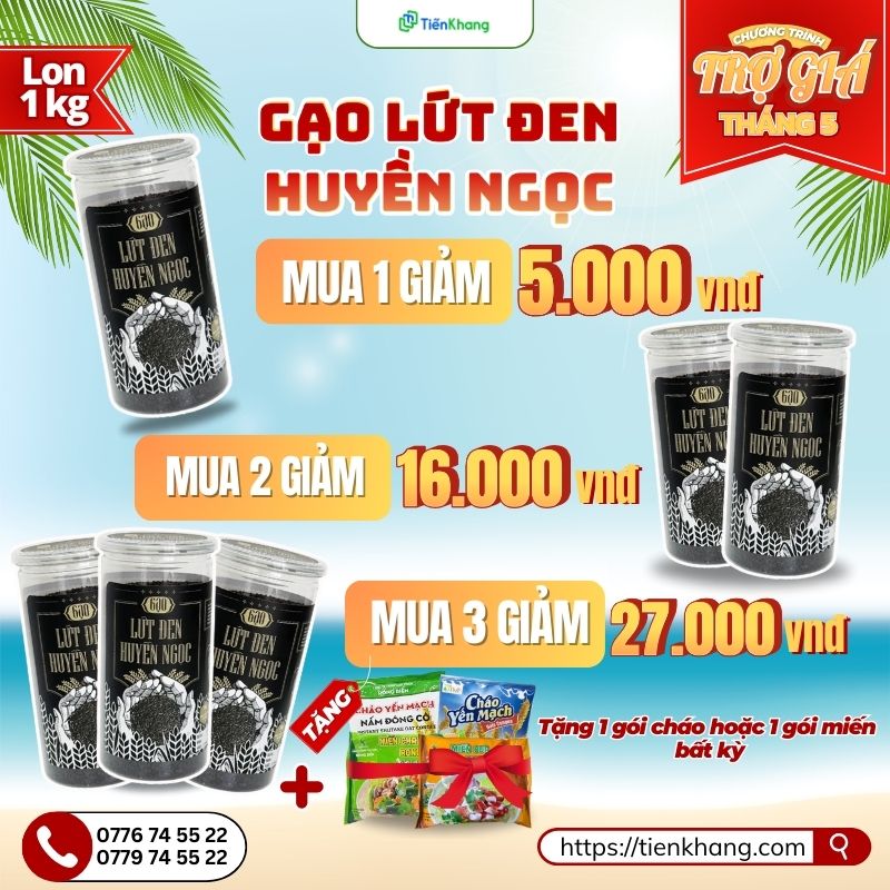 Trợ giá gạo lứt đen Huyền Ngọc lon 1kg