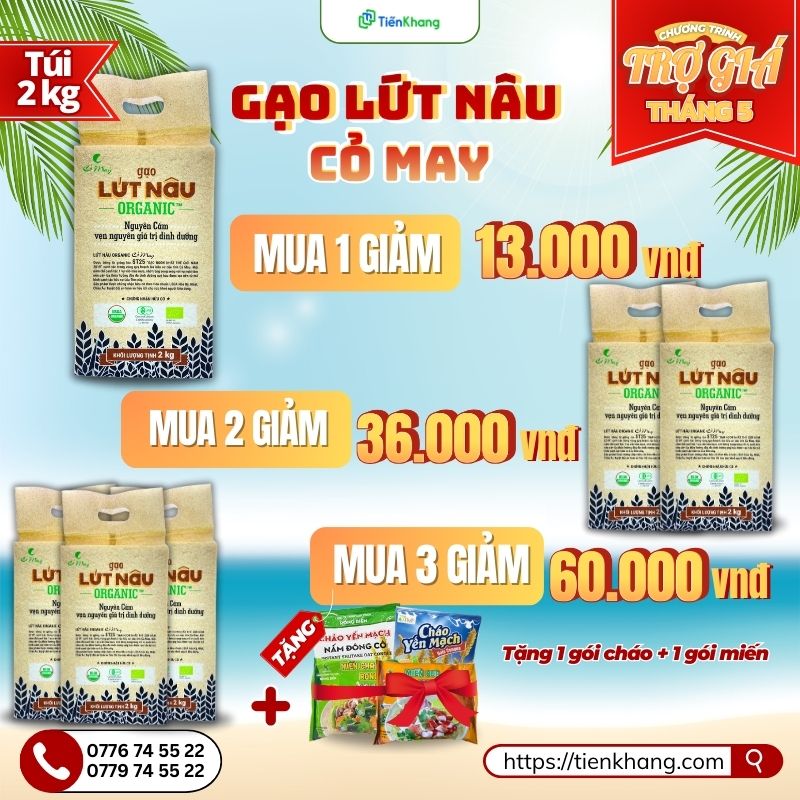 Trợ giá gạo lứt nâu Organic Cỏ May